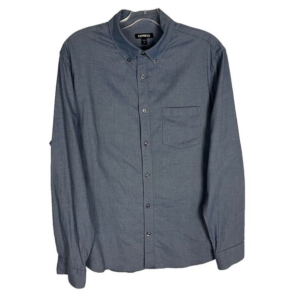 Express Other - Express Button Down Blue Dress Shirt Men's Size M‎ Cotton Long Sleeve
